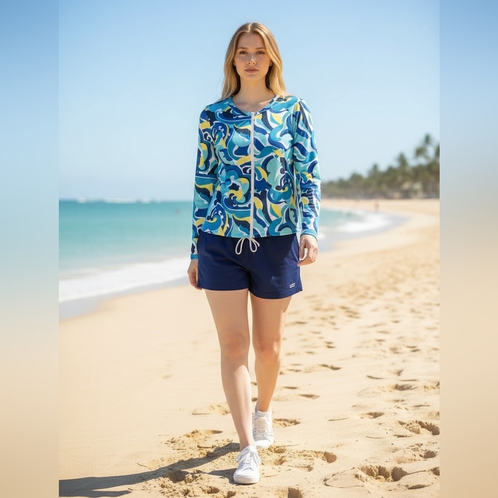 NWOT - Tommy Bahama Rash Guard, Blue Patterned, Large. - Picture 2 of 11
